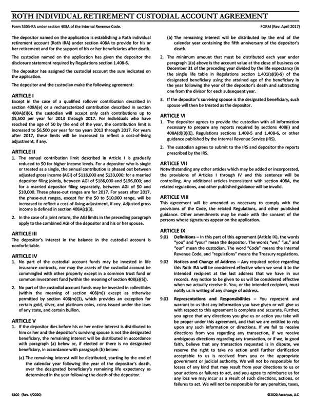 Roth IRA Custodial Account Agreement