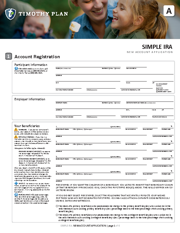 Simple IRA New account application