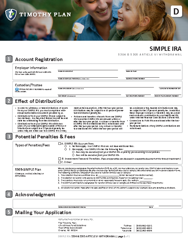 Simple IRA 5304 5305 Article VI Withdrawal