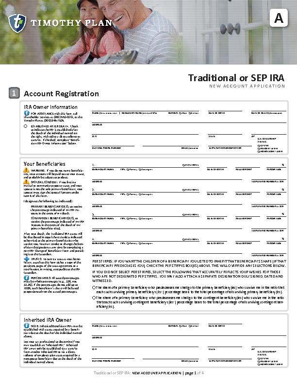 Traditional and SEP IRA New account