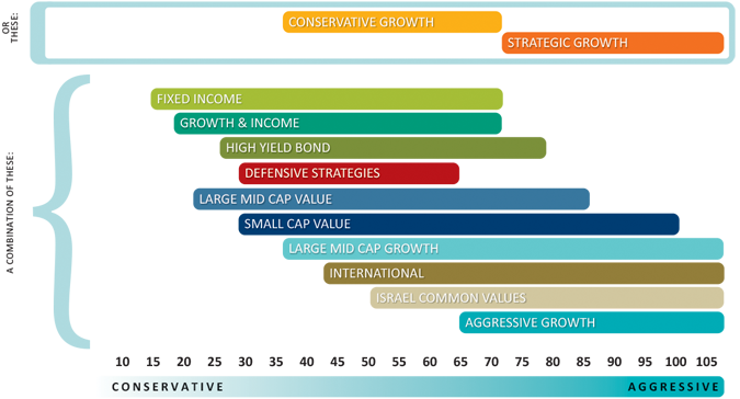 An infographic of Timothy Plan funds based on investment risk.